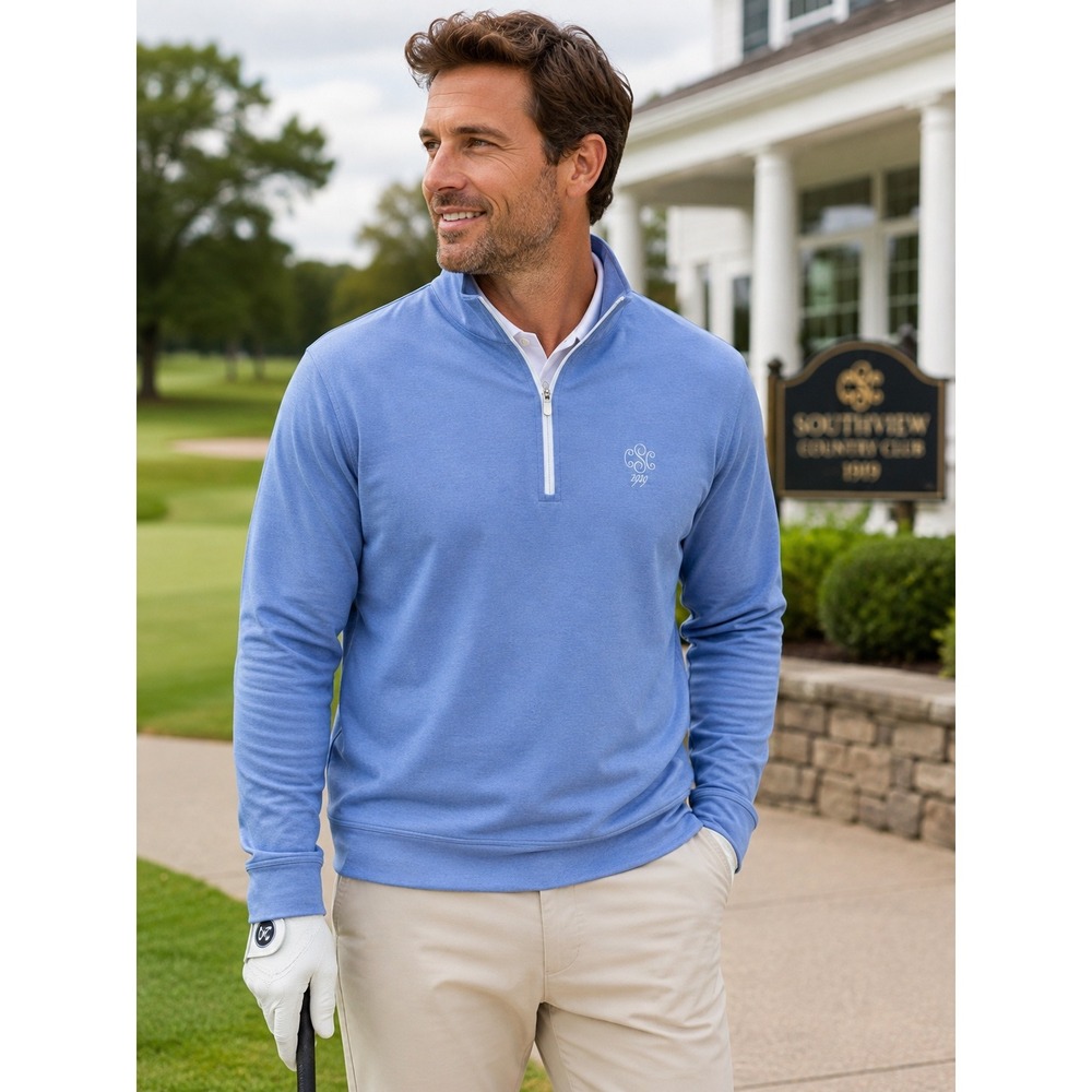 Peter Millar Mens XL Blue Crown Sport Quarter Zip Pullover Southview Country Clb